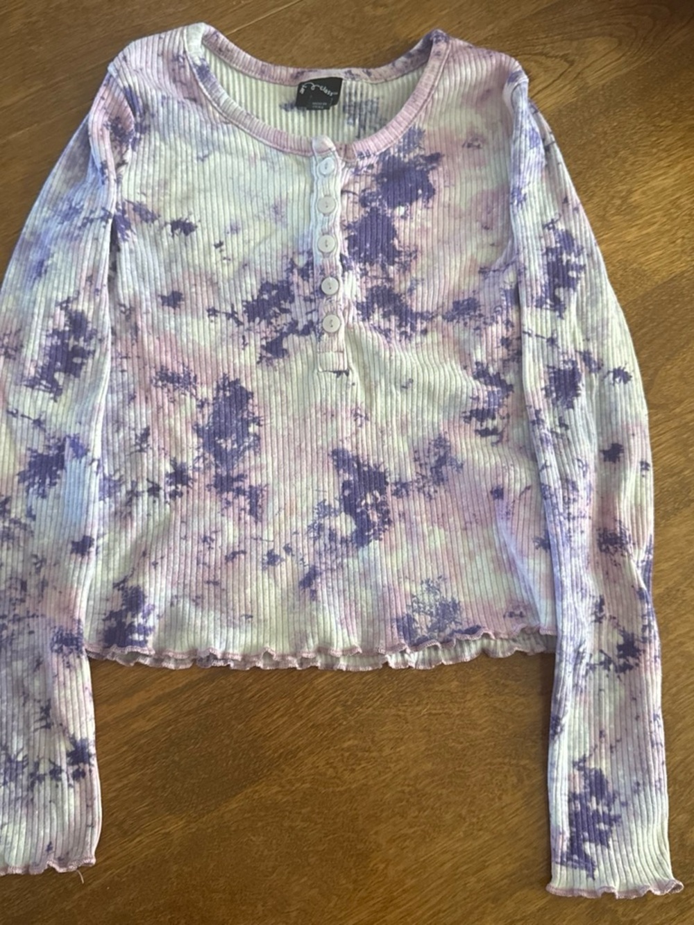 art class Girls' Long Sleeve Ribbed Henley Tee in Lavender Tie-Dye